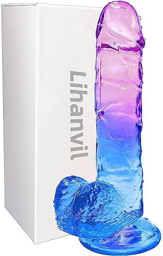 Realistic Dildo Clear Silicone 7.8" Blue-Purple Gradient Dildo with Strong Suction Cup for Women Hand Free Play Flexible Soft Penis Dong, Adult Sex G-spot Dildos Toys for Vaginal and Anal Stimulation