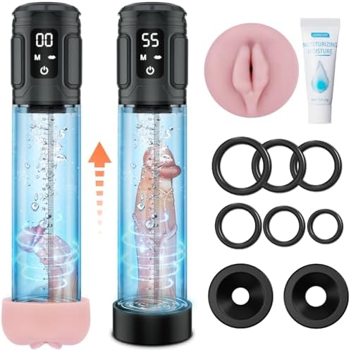 Electric Penis Pump Sex Toys for Men, Automatic Male Masturbator with Mini Pocket Pussy and 6 Penis Ring, Adult Sex Toys Dick Enlarger Erection, Air Water Extender IPX7 Waterproof with 5 Suction Modes