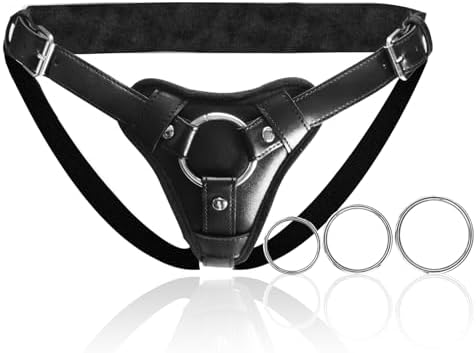 Strap On Harness Adult Sex Toys for Women and Men, Adjustable Plus Size Strapon Dildos Harness, Leather and Comfortable Plush Lining with Three Metal Rings, for Lesbian Gay Couples Pegging Dildo Play