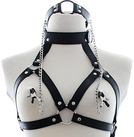 UTIMI Bondage Restraints BDSM Sex Toys Adjustable Bondage Gear & Accessories for Adult Couples, Chest Harness, Nipple Clamp, Neck Collar, and Open Mouth Gag 4 in-1 Sexy Toys Set Sex Game Tool, Black