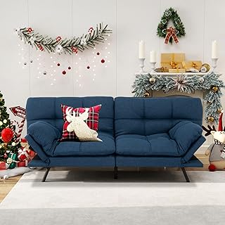 MUUEGM Futon Sofa Bed, 71" Futon Couch Filled with Memory Foam, Modern Loveseat with Adjustable Backrests Armrests, Sofas for Living Room, Game Room, Office, Dormitory.Blue Fabric