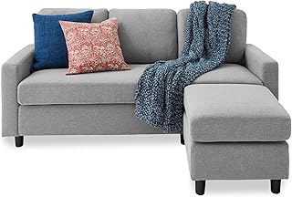 Best Choice Products Upholstered Sectional Sofa for Home, Apartment, Dorm, Bonus Room, Compact Spaces w/Chaise Lounge, 3-Seat, L-Shape Design, Reversible Ottoman Bench, 680lb Capacity - Light Gray