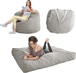 MAXYOYO Giant Bean Bag Chair Bed for Adults, Convertible Beanbag Folds from Lazy Chair to Floor Mattress Bed, Large Floor Sofa Couch, Big Sofa Bed, High-Density Foam Filling, Machine Washable