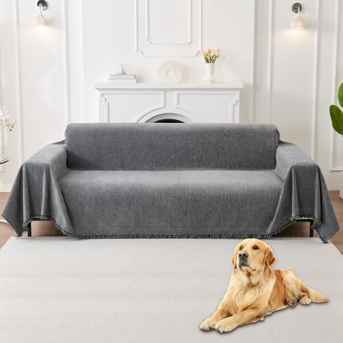HAOMAIJIA Non Slip Couch Cover Sofa Covers for 3 Cushion Couch Washable sectional Couch Covers for Dogs pet Furniture Protector Couch Cover Blanket for Living Room (Grey, 91"x134")