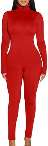 BORIFLORS Long Sleeve Jumpsuit for Women Sexy Turtleneck One Piece Bodycon Rompers Clubwear