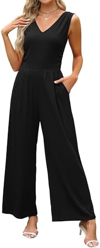 BMJL Womens Dressy Jumpsuits Sleeveless Wide Leg Pants Romper Casual V Neck One Piece Outfit with Pockets 2024