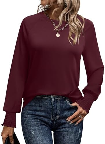 ANRABESS Puff Long Sleeve Shirts for Women Dressy Business Casual Blouses Crewneck Tunic Tops Fall Fashion 2024