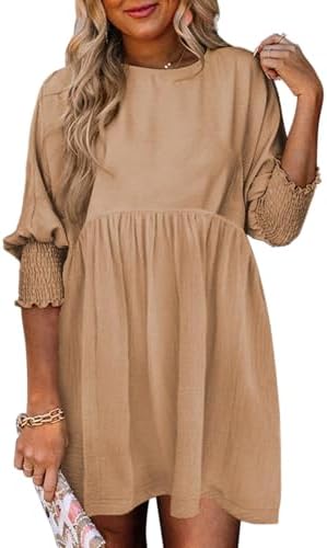 Dokotoo Womens Spring Summer Dresses Casual Tunic Dress Short Sleeve Crew Neck Flowy Swing Mini Shift Dress