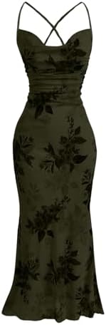 SOLY HUX Women's Floral Print Bodycon Cami Dress Cowl Neck Spaghetti Strap Summer Long Dresses