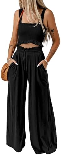 Sleeveless jumpsuit jumpers rompers for women 2024 BOHO outfit stretch wide leg