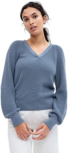 GAP Women's Ribbed Volume Sleeve Vneck Sweater