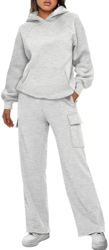 AUTOMET Womens Winter 2 Piece Outfits Long Sleeve Sweatsuits Fall Sets Hoodies with Cargo Wide Leg Sweatpants 2024