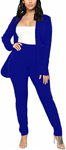 Tcremisa Women's Casual Pants Suit 2 Piece Business Outfits Solid Long Sleeve Blazer and Pencil Pant Sets