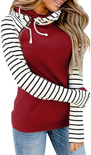 Womens Pullover Fashion Sweatshirts Double Hooded Color Block Hoodies Casual Long Sleeve Comfort Fall Tops