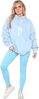 Womens Oversized Knitted Ruched Sleeve Ribbon Hoodie Knitwear Hooded Jumper Top Sweatshirt Hood Cosy Winter USA Size 4-10