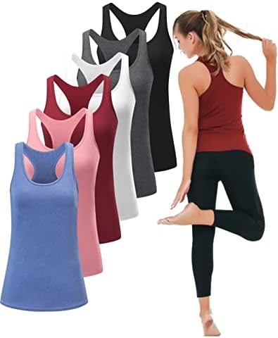 6 or 5 Pack Workout Tank Tops for Women, Athletic Racerback Sports Tank Tops, Compression Sleeveless Dry Fit Shirts
