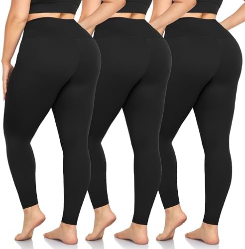 we fleece 3 Pack Plus Size Leggings for Women -Stretchy X-Large-4X Tummy Control High Waist Spandex Workout Yoga Pants