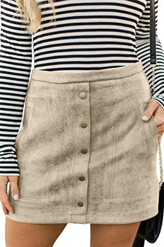 Meyeeka Women's Button Front Faux Suede High Waist A-line Mini Skirt with Pocket