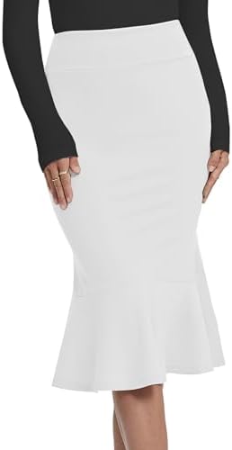 Women's Pencil Skirt High Waist Stretch Work Dressy Casual Midi Bodycon Fishtail Skirt Below Knee