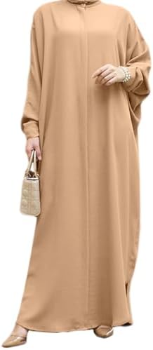 OBEEII Abaya Dress for Women Muslim Batwing Sleeve Henley Shirt Prayer Dress Long Kaftan Dubai Islamic Casual Dress