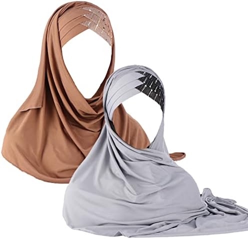 2 Pieces Sequins Glitter Forehead Cross Muslim Hijab Scarf Turban Women Headscarf Female Head Wraps