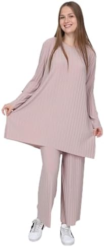 Women's Muslim Long Sleeve Tunic and Pant Set 2 Piece Sets Abaya Casual Outfits Blouse and Pant Dress