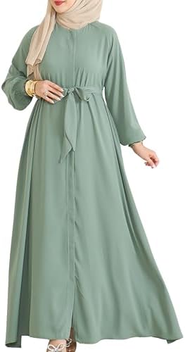 Women's Abaya with Zipper Includes Waist Belt Modest Turkish Long Sleeve Abayas for Women Muslim Fashion