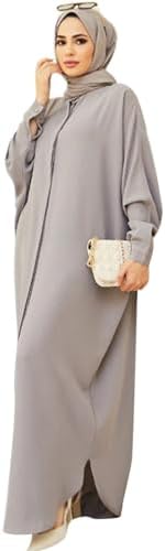 ODASDO Muslim Dresses for Women Abaya Button Down Henley Shirt Prayer Dress Batwing Long Sleeve Middle East Arabian Robe