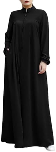 Womens Abaya Muslim Long Sleeve Front Zipper Dress Prayer Islamic Clothes with Pockets