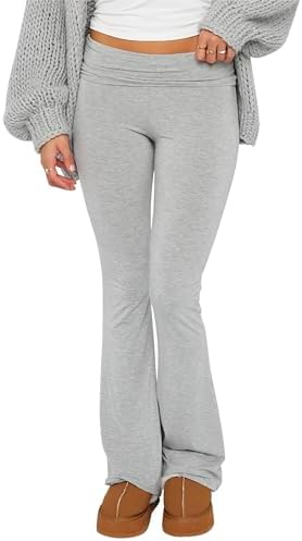 Luckinbaby Women's Flare Skinny Pants Fold Over Leggings Stretch Bootcut Bell Bottom Slim Fit Yoga Pants Y2k Joggers
