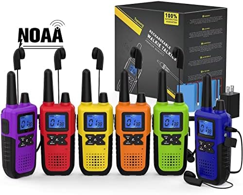6 Walkie Talkies for Adults Long Range Walkie Talkies Rechargeable - Long Distance Walkie Talkies 6 Pack Family 2 Way Radios Walkie Talkies with Earpiece Mic Set USB Charger Battery NOAA Alert