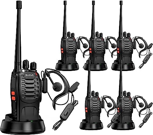 Rechargeable Long Range Two-way Radios with Earpiece 6 Pack Arcshell AR-5 Walkie Talkies Li-ion Battery and Charger included