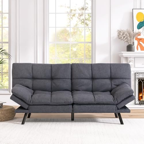 Couch,Convertible Memory Foam Futon Sleeper, Loveseat Sofa Bed Sofabed, Pure Grey