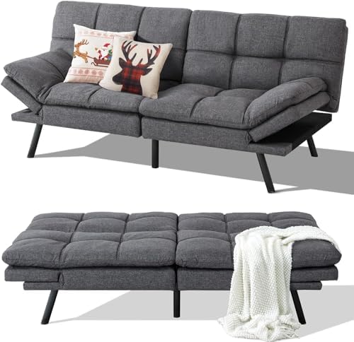 MUUEGM Futon Sofa Bed Couch Convertible Memory Foam Sleeper Love Seat,Modern Daybed for Living Room,Office,Small Space,Apartment,Adjustable Backrests Armrests,71" Sofabed, Pure Grey