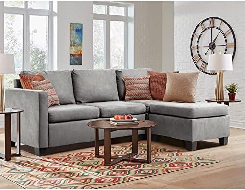 Flamaker Convertible Sectional Sofa L-Shaped Couch 3-seat Modern Fabric Reversible Sofa Couch (Light Grey)