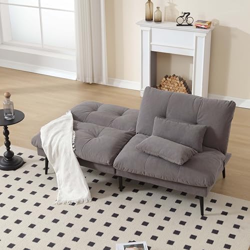 72'' Corduroy Futon Convertible Sofa Couch,Comfy Sleeper Sofa Bed with Adjustable Backrest, Modern Futon Loveseat for Living Room, Bedroom, Office, Apartment, Dorm, Grey