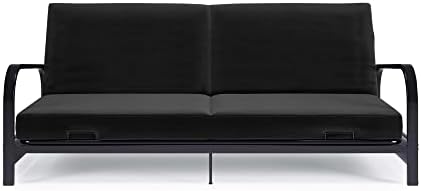 REALROOMS Millie Convertible Metal Frame Futon Sofa with Coil Mattress with Multiple Positions for Seating and Sleeping, Black