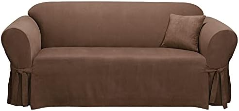 SureFit Soft Suede 1 Piece Sofa Slipcover in Chocolate