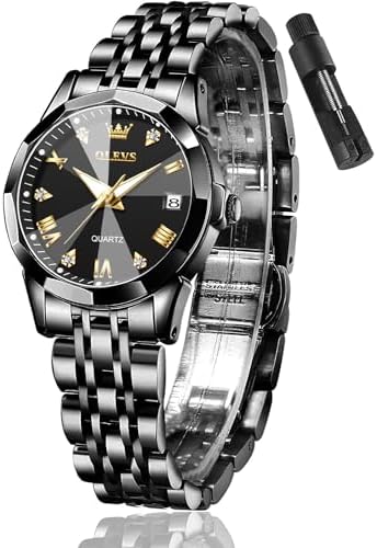 OLEVS Watches for Womens Silver Ladies Stainless Steel Waterproof Small Wrist Watches Diamond White Date Dial