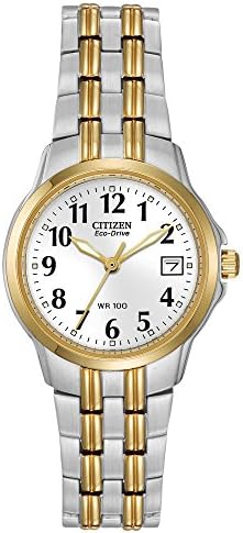Citizen Women's Eco-Drive Dress Classic Two Tone Gold Stainless Steel Watch, Easy to Read, White Dial, 26mm (Model: EW1544-53A)