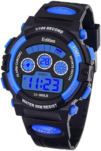 Edillas Kids Watches Digital for Boys,7 Colors 50M Waterproof Wrist Watches for Child Sport Outdoor Multifunctional Wrist Watches with Stopwatch/Alarm Watch for Kids Ages 7-15