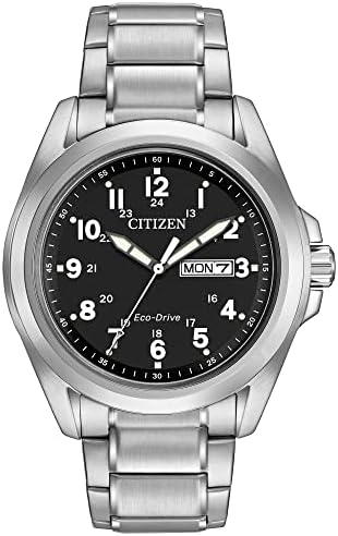 Citizen Men's Eco-Drive Weekender Garrison Field Watch in Stainless Steel, Black Dial, Arabic Markers, Luminous, 43mm (Model: AW0050-82E)