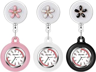 3X Retractable Nurse Watch for Nurses Doctors, Clip-on Hanging Lapel Nurse Watch Silicone Cover Brooch Fob Pocket Watch Badge Reel