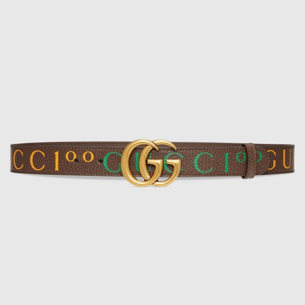 Gucci Brown GG Marmont 30MM Belt with Gucci 100 Print