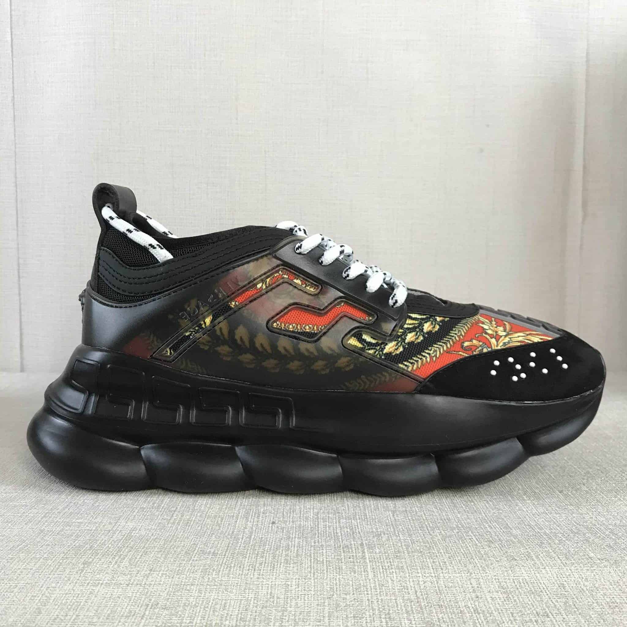 VERSACE BLACK RED AND MULTICOLOURED CHAIN REACTION SNEAKERS – VS18