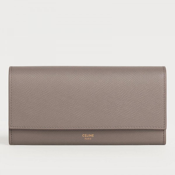 Celine Large Flap Wallet In Grey Grained Calfskin