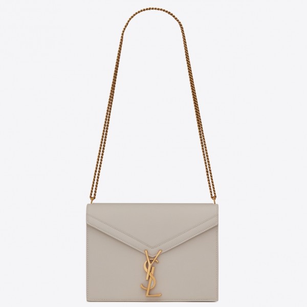 Saint Laurent Cassandra Clasp Bag In Blanc Grained Leather